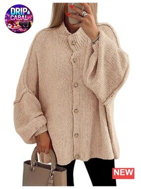 Women's Oversized Chunky Knit Cardigan Sweater Button Down Long Sleeve